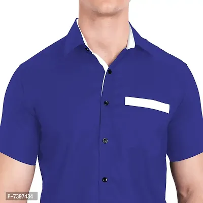 Elegant Blue Cotton Solid Short Sleeves Casual Shirts For Men-thumb4