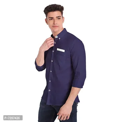 Elegant Navy Blue Cotton Solid Long Sleeves Casual Shirts For Men-thumb2