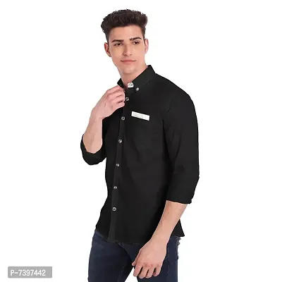 Elegant Black Cotton Solid Long Sleeves Casual Shirts For Men-thumb2