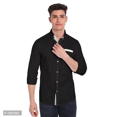 Elegant Black Cotton Solid Long Sleeves Casual Shirts For Men