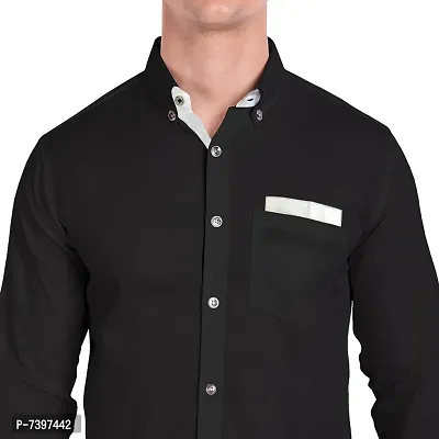 Elegant Black Cotton Solid Long Sleeves Casual Shirts For Men-thumb5