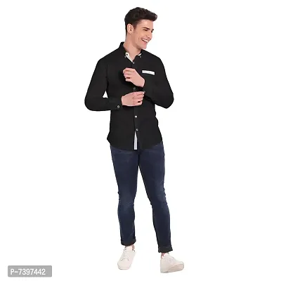 Elegant Black Cotton Solid Long Sleeves Casual Shirts For Men-thumb4