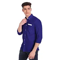 Elegant Blue Cotton Solid Long Sleeves Casual Shirts For Men-thumb1