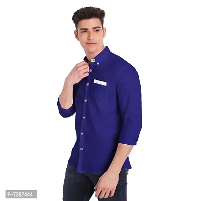 Elegant Blue Cotton Solid Long Sleeves Casual Shirts For Men-thumb2