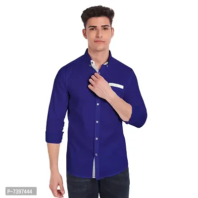 Elegant Blue Cotton Solid Long Sleeves Casual Shirts For Men-thumb0