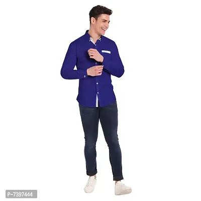 Elegant Blue Cotton Solid Long Sleeves Casual Shirts For Men-thumb5