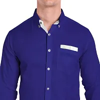 Elegant Blue Cotton Solid Long Sleeves Casual Shirts For Men-thumb3