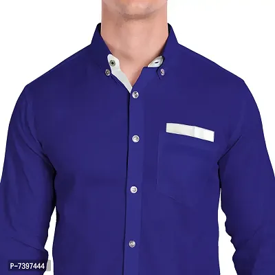 Elegant Blue Cotton Solid Long Sleeves Casual Shirts For Men-thumb4