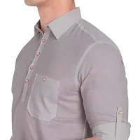 Elegant Grey Cotton Solid Long Sleeves Casual Shirts For Men-thumb2