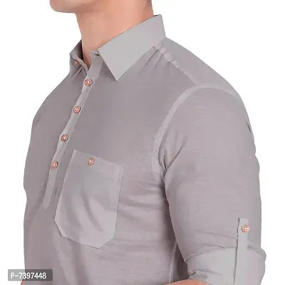 Elegant Grey Cotton Solid Long Sleeves Casual Shirts For Men-thumb3