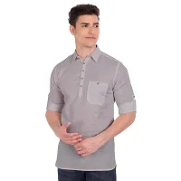 Elegant Grey Cotton Solid Long Sleeves Casual Shirts For Men-thumb4