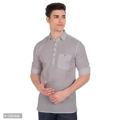 Elegant Grey Cotton Solid Long Sleeves Casual Shirts For Men-thumb5