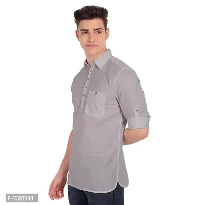 Elegant Grey Cotton Solid Long Sleeves Casual Shirts For Men-thumb0