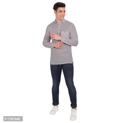 Elegant Grey Cotton Solid Long Sleeves Casual Shirts For Men-thumb4