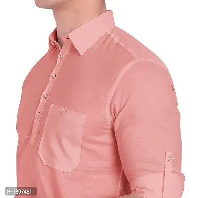 Elegant Peach Cotton Solid Long Sleeves Casual Shirts For Men-thumb4