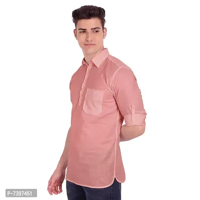 Elegant Peach Cotton Solid Long Sleeves Casual Shirts For Men-thumb2