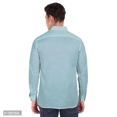 Elegant Turquoise Cotton Solid Long Sleeves Casual Shirts For Men-thumb3