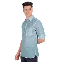 Elegant Turquoise Cotton Solid Long Sleeves Casual Shirts For Men-thumb1