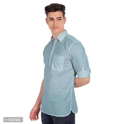 Elegant Turquoise Cotton Solid Long Sleeves Casual Shirts For Men-thumb2