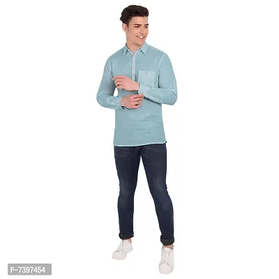 Elegant Turquoise Cotton Solid Long Sleeves Casual Shirts For Men-thumb5