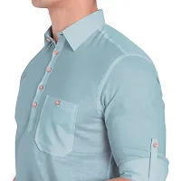 Elegant Turquoise Cotton Solid Long Sleeves Casual Shirts For Men-thumb3