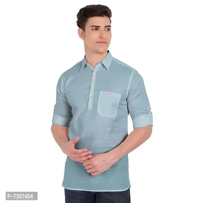 Elegant Turquoise Cotton Solid Long Sleeves Casual Shirts For Men