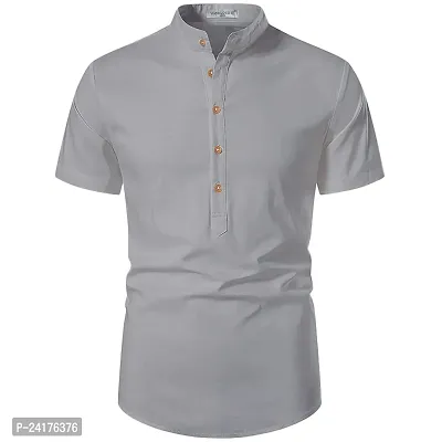 Reliable Grey Cotton Solid Short Length Kurta For Men