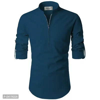 Reliable Blue Cotton Solid Short Length Kurta For Men