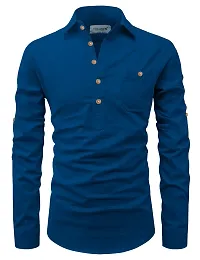 Reliable Blue Cotton Solid Short Length Kurta For Men-thumb2