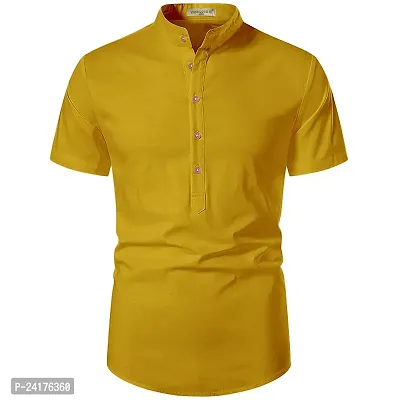 Reliable Yellow Cotton Solid Short Length Kurta For Men