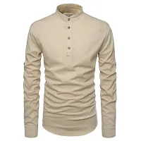 Reliable Beige Cotton Solid Short Length Kurta For Men-thumb2