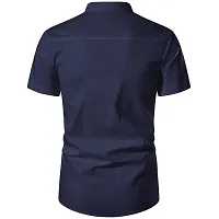 Reliable Navy Blue Cotton Solid Short Length Kurta For Men-thumb3