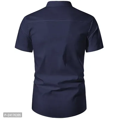 Reliable Navy Blue Cotton Solid Short Length Kurta For Men-thumb4