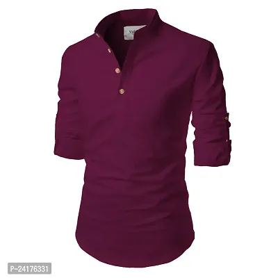 Reliable Purple Cotton Solid Short Length Kurta For Men