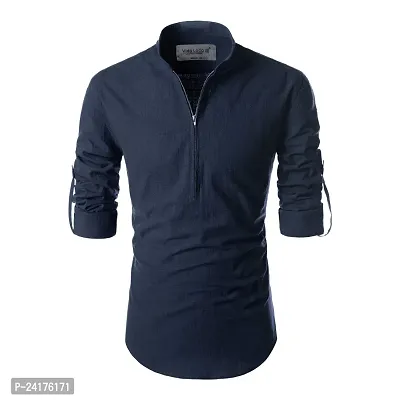 Reliable Navy Blue Cotton Solid Short Length Kurta For Men