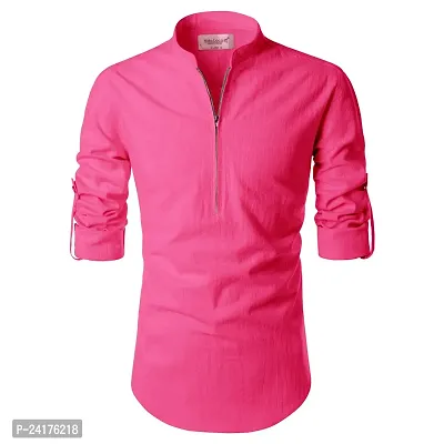 Reliable Pink Cotton Solid Short Length Kurta For Men