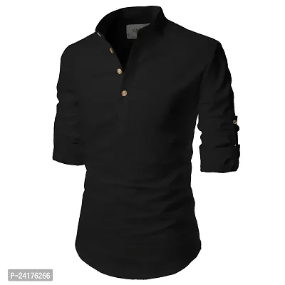 Reliable Black Cotton Solid Short Length Kurta For Men-thumb0