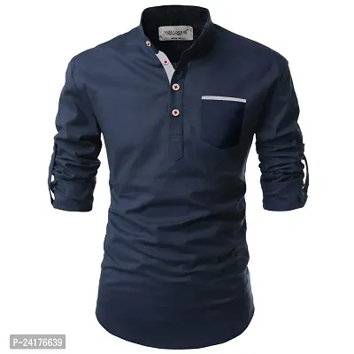 Reliable Blue Cotton Solid Short Length Kurta For Men