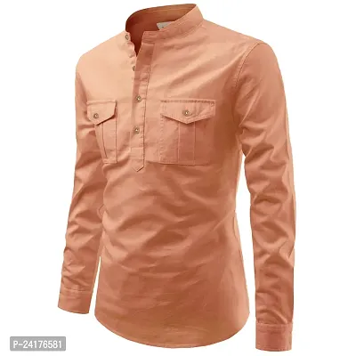 Reliable Orange Cotton Solid Short Length Kurta For Men