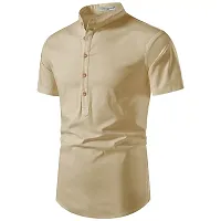 Reliable Beige Cotton Solid Short Length Kurta For Men-thumb1