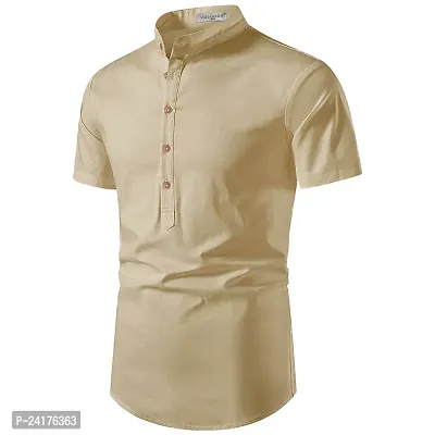 Reliable Beige Cotton Solid Short Length Kurta For Men-thumb2