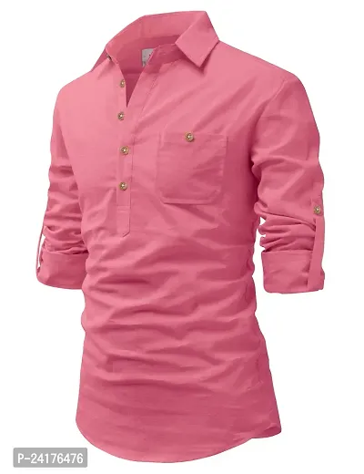 Reliable Peach Cotton Solid Short Length Kurta For Men