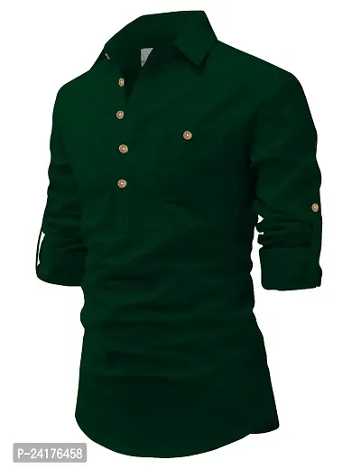 Reliable Green Cotton Solid Short Length Kurta For Men