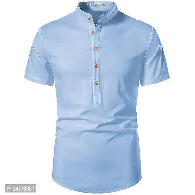 Reliable Blue Cotton Solid Short Length Kurta For Men