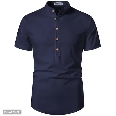 Reliable Navy Blue Cotton Solid Short Length Kurta For Men-thumb0