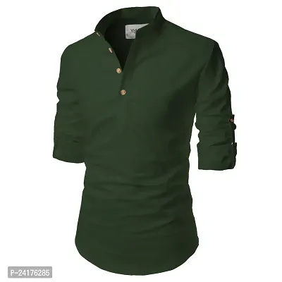 Reliable Green Cotton Solid Short Length Kurta For Men