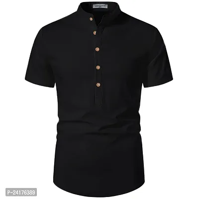 Reliable Black Cotton Solid Short Length Kurta For Men