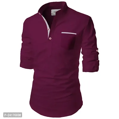 Reliable Purple Cotton Solid Short Length Kurta For Men
