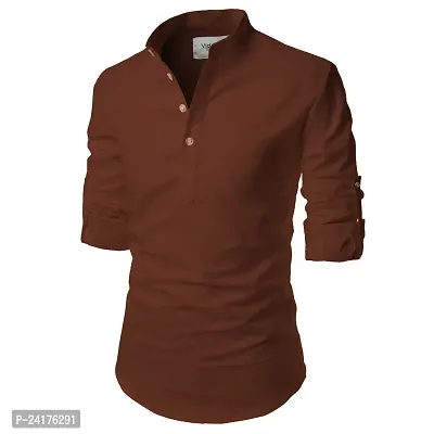 Reliable Brown Cotton Solid Short Length Kurta For Men-thumb0