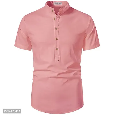 Reliable Peach Cotton Solid Short Length Kurta For Men